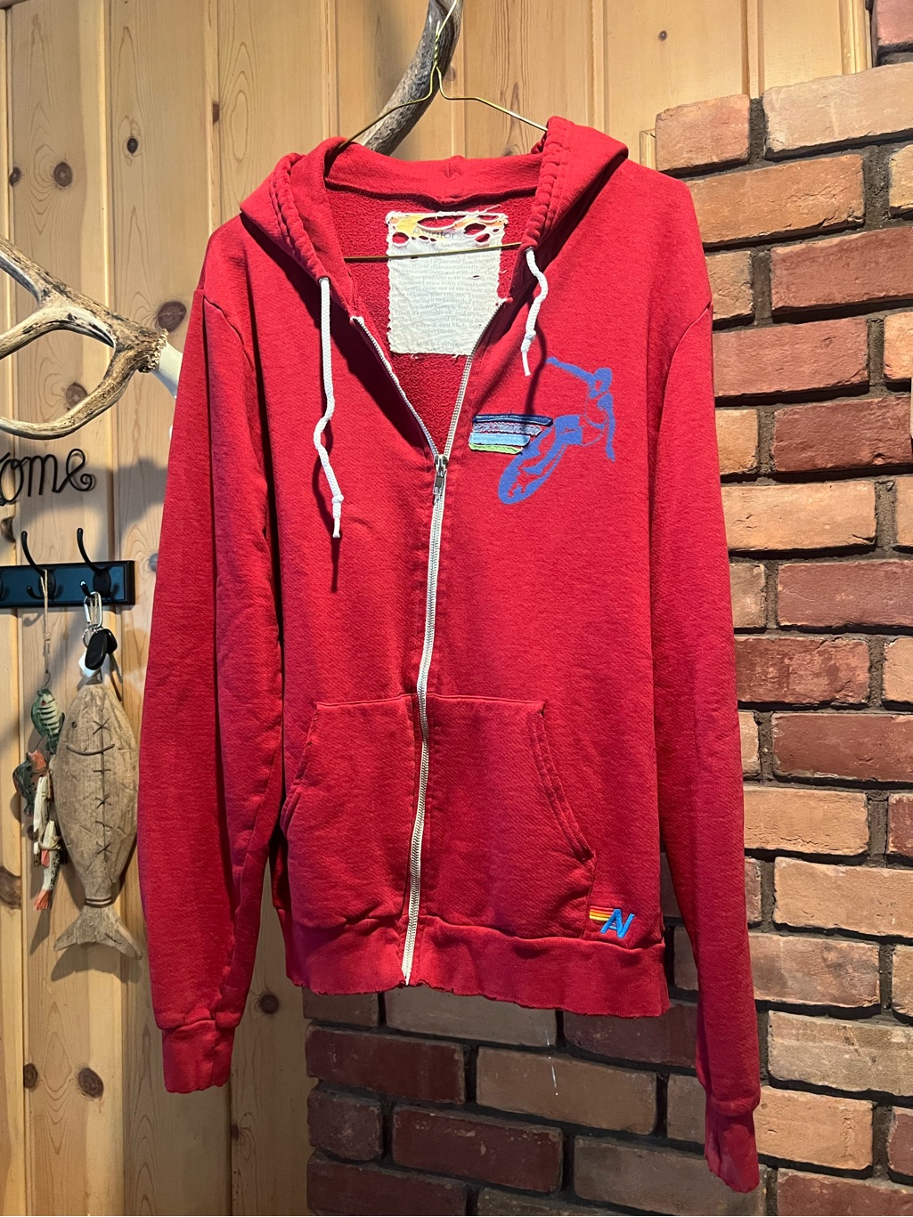 Aviator Nation Vintage Red Hoodie With Surfer Graphic, *Size Large*